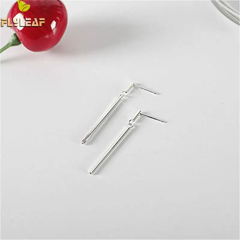 

Flyleaf 100% 925 Sterling Silver Geometric Simple Line Drop Earrings For Women Fashion Party Jewelry