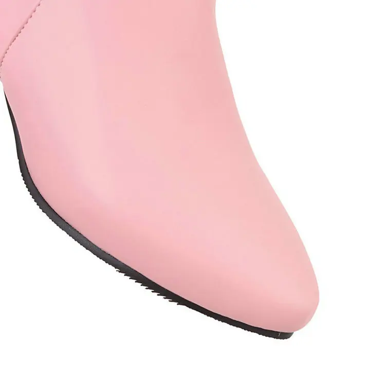 Женские удобные ботильоны на низком каблуке с боковой молнией, модная теплая зимняя обувь с острым носком, цвет черный, розовый, серый, белый