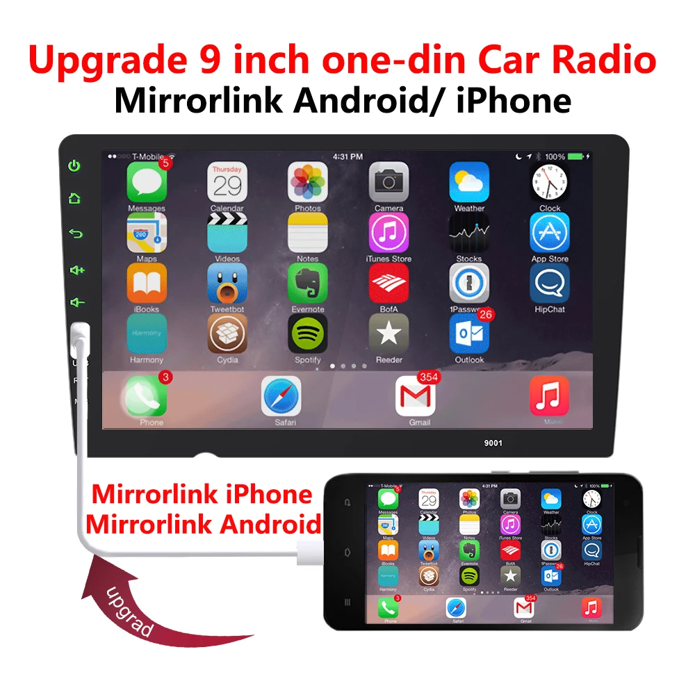 

Built-in Carplay Mirror link Android Auto Car radio 9 inch Bluetooth USB Rear View Camera Subwoofer MP5 Player One Din Autoradio