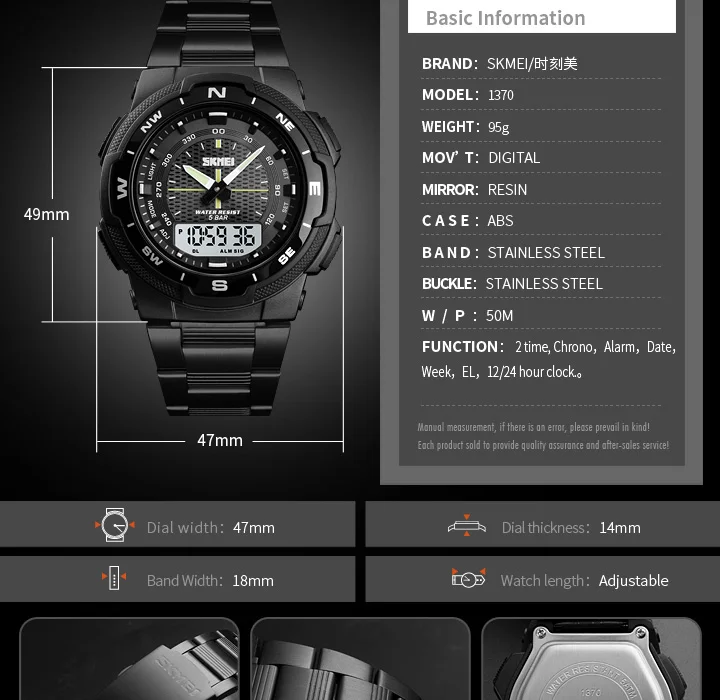 SKMEI – montre de Sport pour hommes, bracelet en acier inoxydable, chronomètre, étanche, chronographe