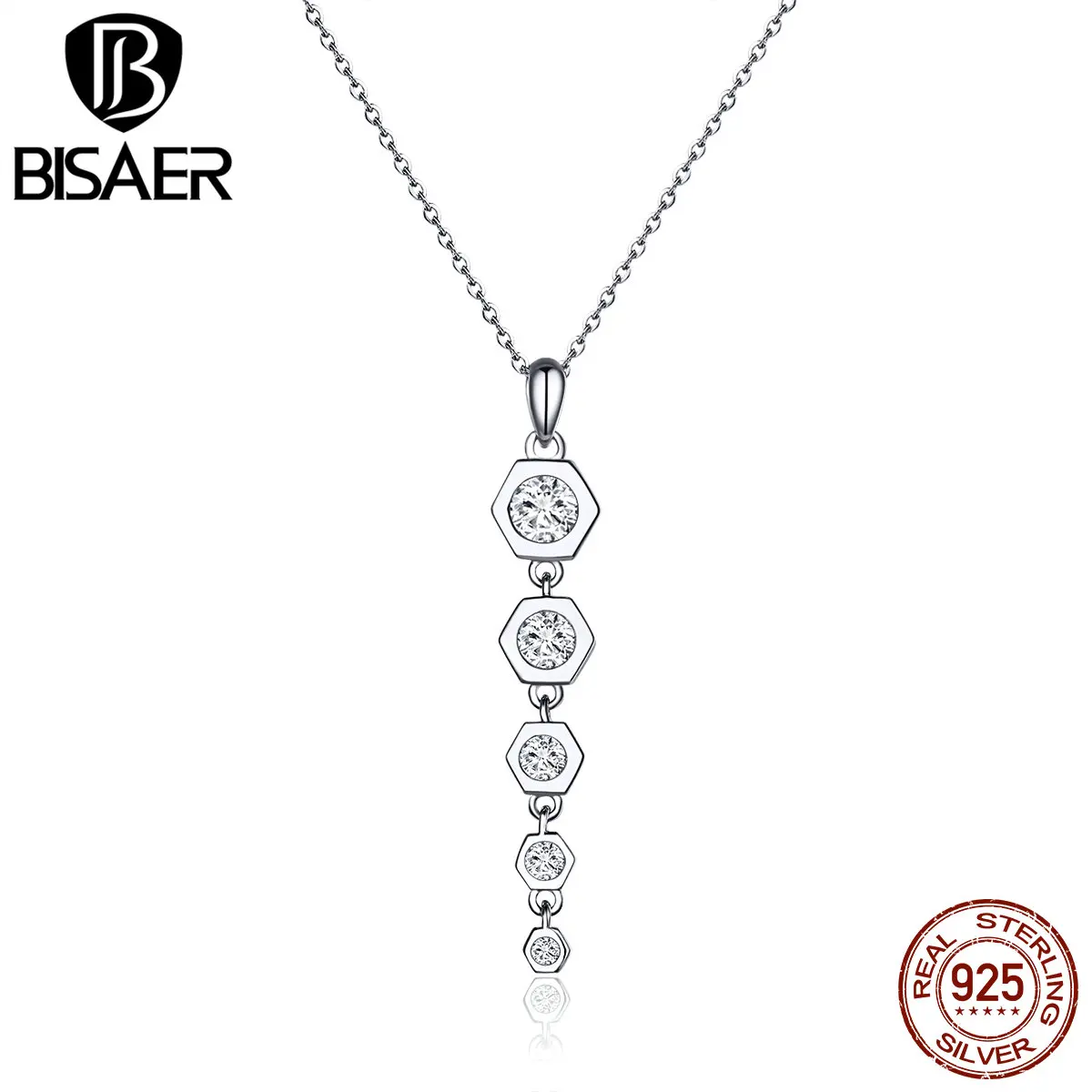 BISAER, подлинное 925 пробы, серебряное, сердце, для женщин, звено цепи, ожерелья для женщин, воротник, Стерлинговое Серебро, ювелирное изделие EFN052