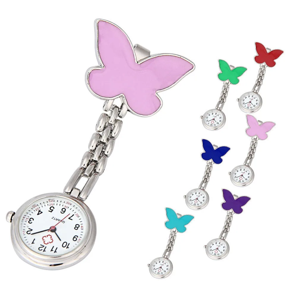 Fashion Pocket Watches Clip-on Fob Brooch Pendant Hanging Watch Women Butterfly Design Watches Doctor Nurse Pocket Watch L30