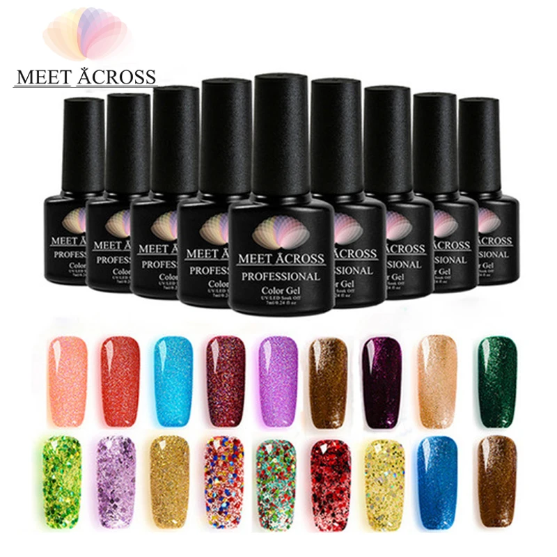 

MEET ACROSS 7ML 38 Colors Shing Glitter Nail Polish Manicure Hybrid Varnish Lucky Lacquer GelLak Gelpolish Semi Soak Off Tools