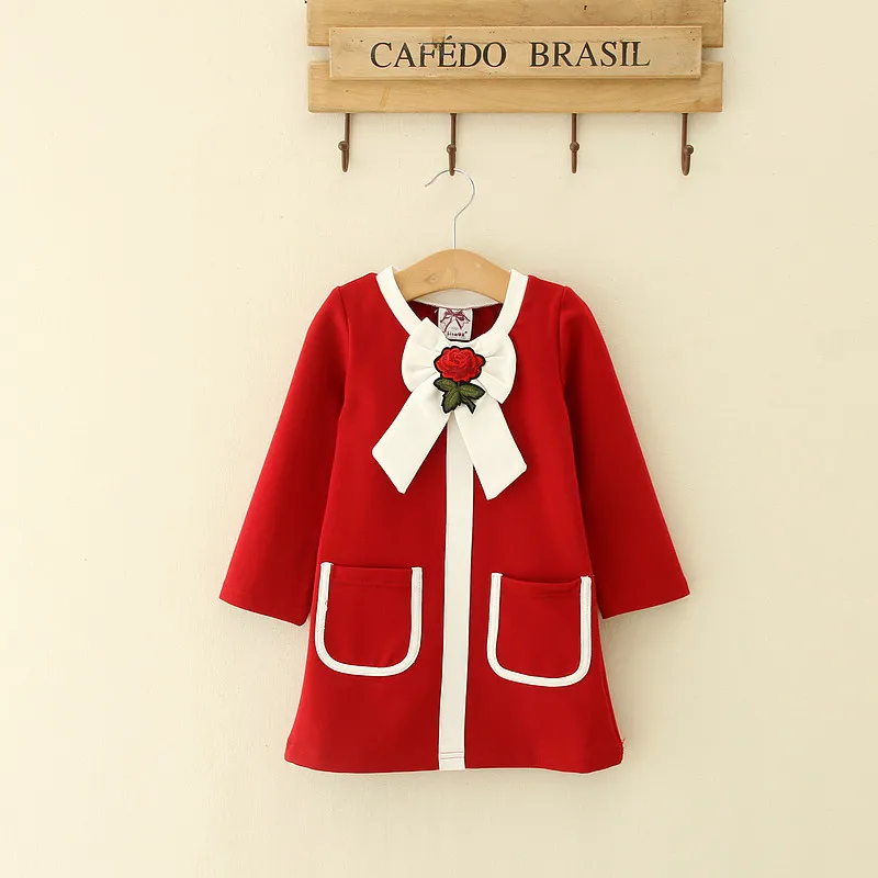 Шикарное платье для девочек в европейском и американском стиле; платье принцессы с длинными рукавами и розовым бантом; подарок для маленьких девочек