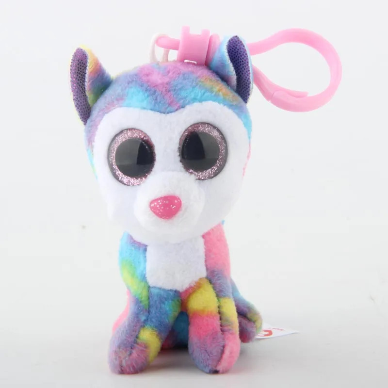 

Ty Boos Big Eyes Plush Rainbow Dog Husky Keychain Toy Doll TY Baby Kids Gift