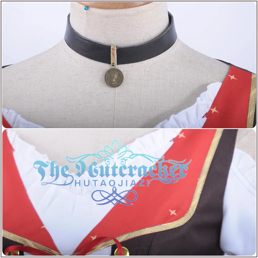 x_07Game LoveLive!Sunshine!! Aqours Bremen Band Kurosawa Dia Cosplay Costume Women Short Sleeve Dress Apron Red Skirt Socks Hairpin (5)