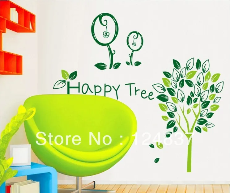 60cm*90cm cute Wall Stickers flower sticker &quothappy tree&quot poster bedroon decor wall art decals decoration | Дом и сад