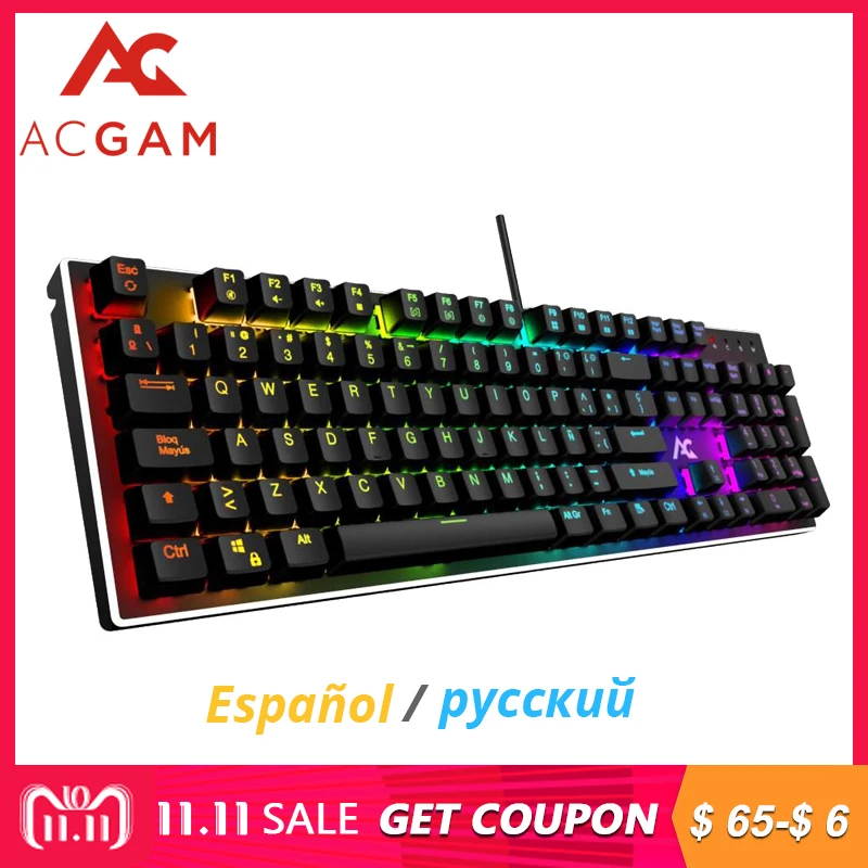 

ACGAM AG-109R Keys Gaming RGB Mechanical Keyboard Spanish Version Multilingual Gaming Keyboard with Backlight Spanish Keyboard