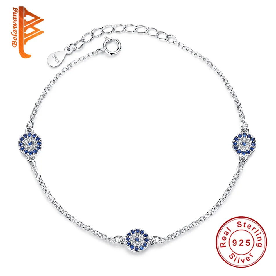 5 шт. синий CZ счастливый глаз браслет для женщин 925 браслет из чистого серебра круглая цепочка браслет юбилей ювелирные изделия подарок