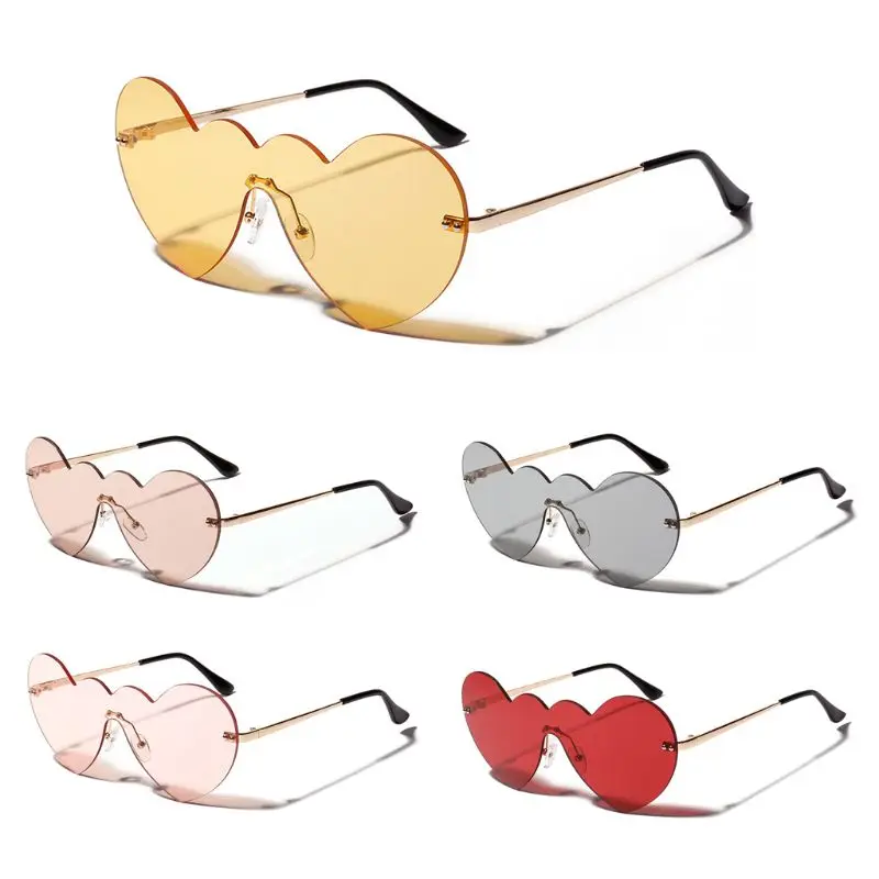 Heart Shape Lens Sunglasses Rimless Metal Personality UV400 One-piece Sun Glasses Charms Fashion Unisex Party Women Eyewear Gift