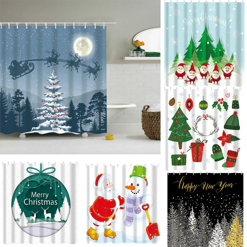 

Merry Christmas home decor Santa Claus curtain sleep snowman waterproof pattern Bathtubs shower Bathing curtain waterproof