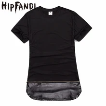 HIPFANDI Mens T shirts Fashion 2017 Summer T shirt Men leather patchwork T-shirt side zipper design Hip Hop swag Clothes