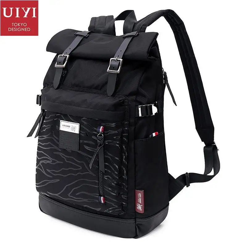 UIYI Men Casual PU Leather Polyester Backpack Bag Women Bolsas Mochila Travel School Rucksack 14'' Laptop Bags Quality 160099 fashion pu leather men quality backpack preppy style man women bolsas mochila school travel bag rucksack laptop bags 150086