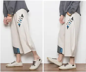 

Summer Autumn Linen Harem Pants Men High Quality Casual Cotton Linen Pants Chinese Style Breathable Loose Cropped Trousers