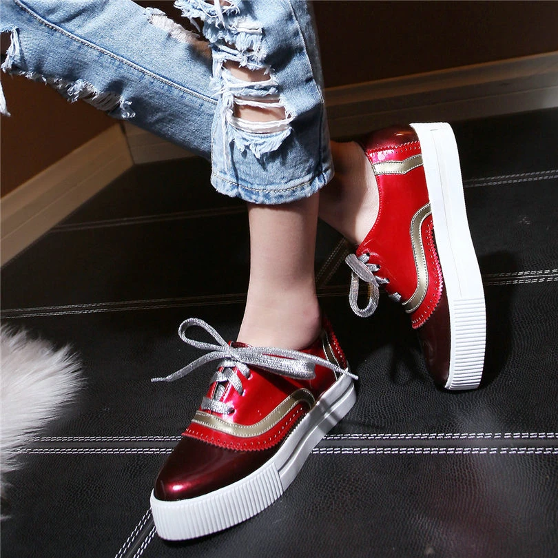 Zapatos de tenis de charol con cordones para mujer, calzado de tacón medio, Punk, gótico, con plataforma, estilo oxford, para fiesta, 2019|Zapatos de tacón de mujer| AliExpress