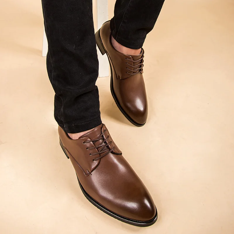 2019 Men Formal Shoes Lace-up Microfiber Pointed Toe Basic Leather Shoes Luxury Shoe Spato Social Meeting Office Footwear