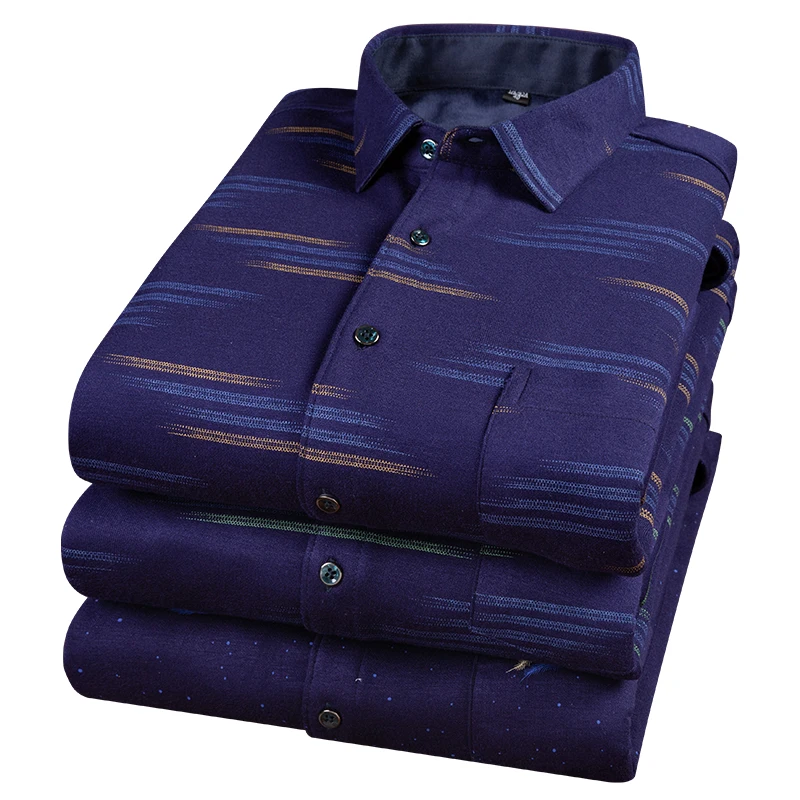 Winter Pure Cotton Cordurog Plush Warm Shirts Male Thick Soft Long Seeve Shirt Popular Chic Design Casual Shirt