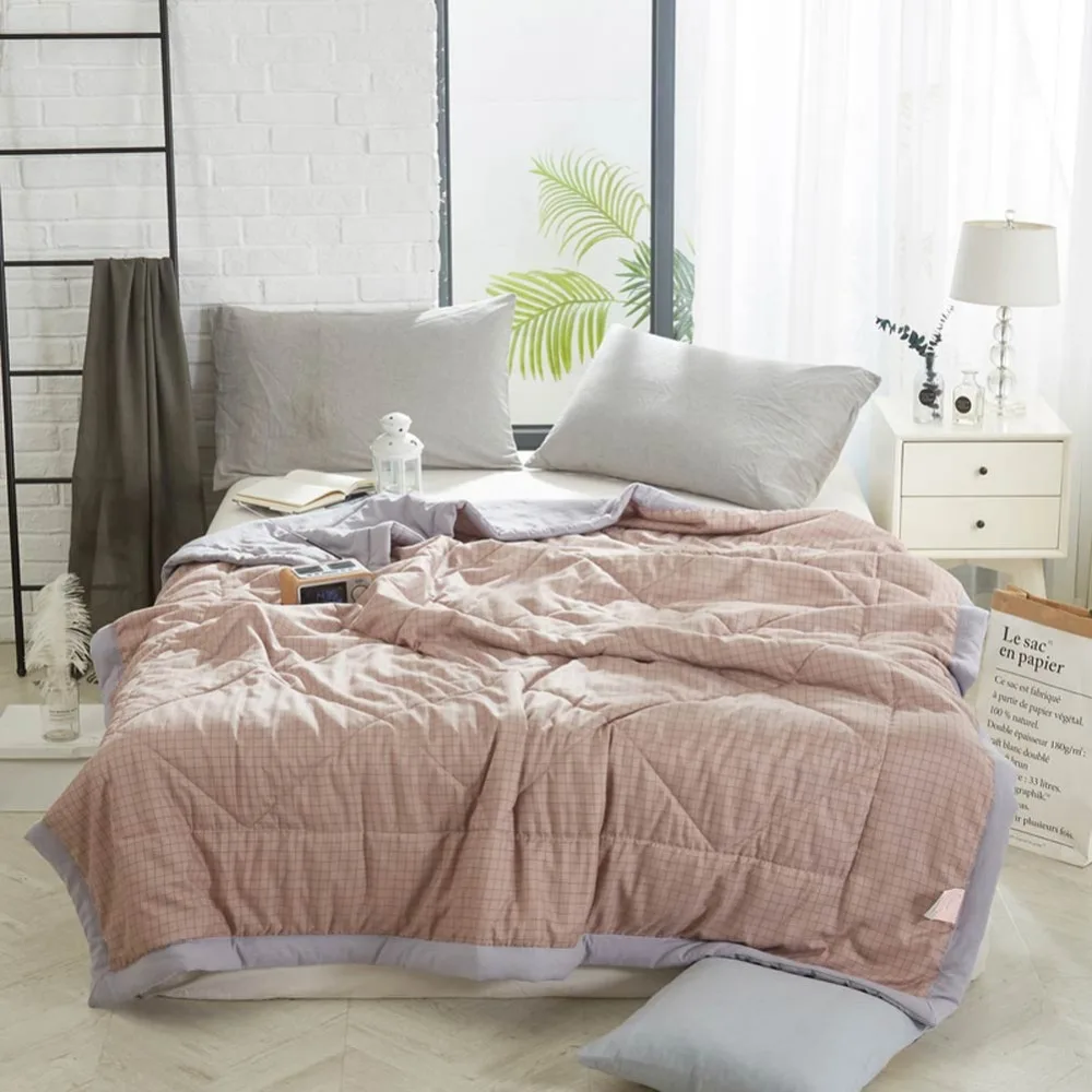 

2019 Coffee Plaids Grey Stitching Comforter Summer Quilt Air-condition Wash Polyester Fabric Polyester Twin Full Queen Size