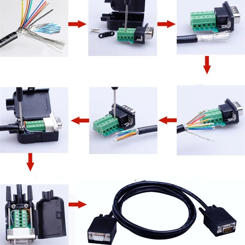 Последовательный DB9 RS232 COM разъем Женский Мужской Solderless терминал 9pin коммутационная плата с винтовой оболочкой крышка