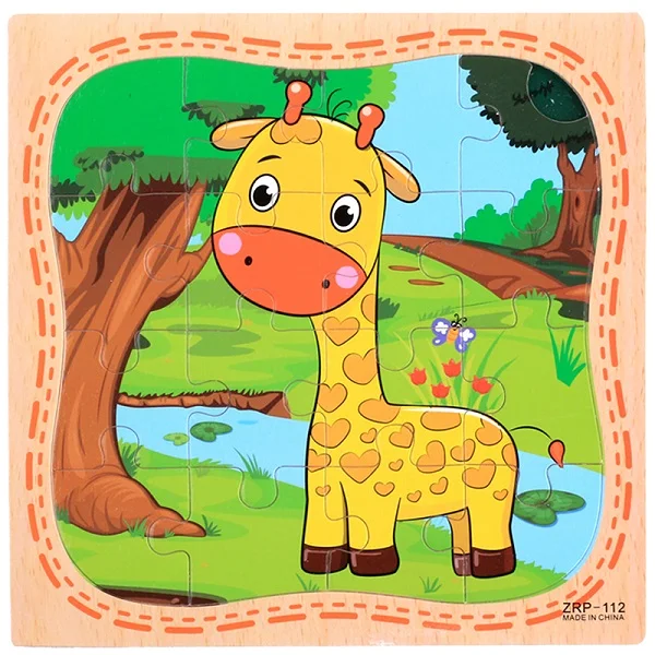 Детские мультфильм деревянные 3D головоломки милые животные автомобиля образовательных Развивающие игрушки для детей головоломки раннего дошкольного игрушки - Цвет: giraffe
