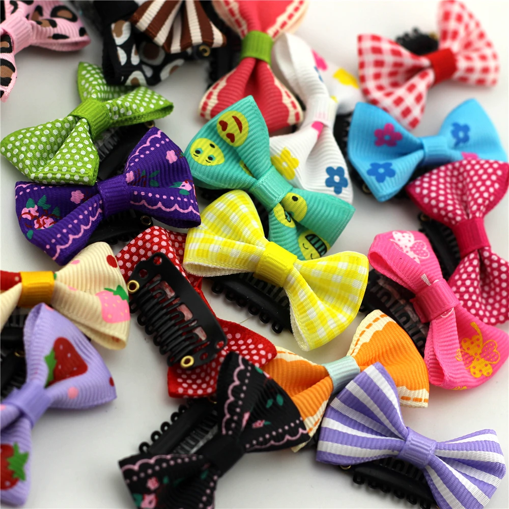 

10pcs Little Bows Babies with Fine Wispy Hair Mini Latch Wisp Clip Mini Hairpins Flower/Fruit/Stripe Print Small Hairbow Clip