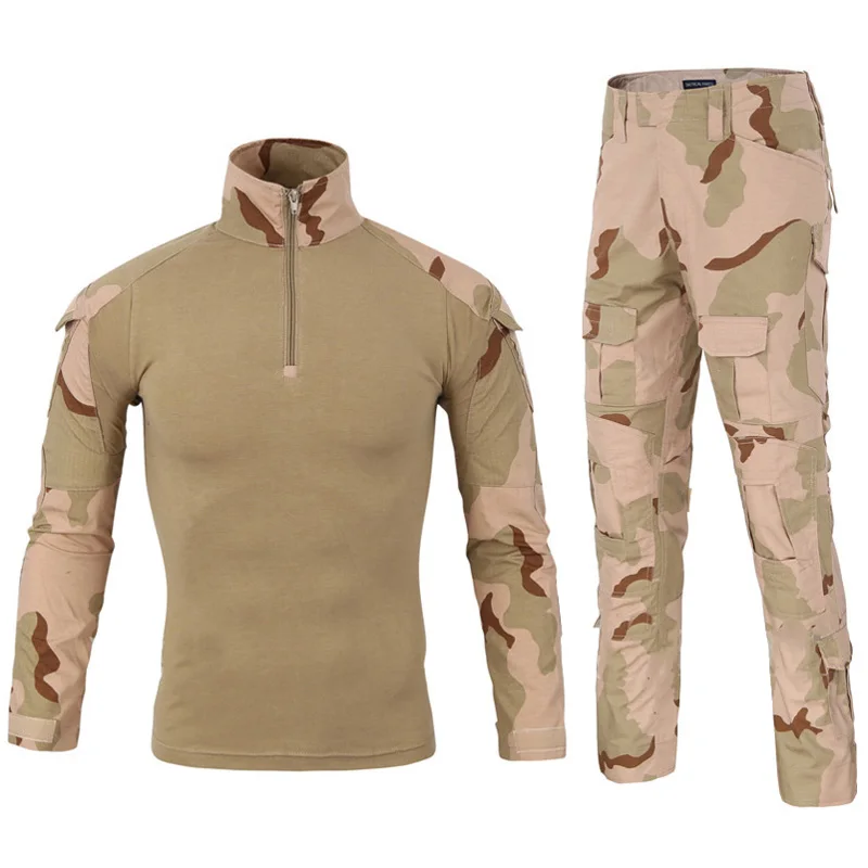 Тактическая Военная Боевая форма, рубашка с камуфляжем мультикам+ штаны, налокотники, наколенники, военная форма, камуфляжный костюм, одежда для охоты - Цвет: Three Camo