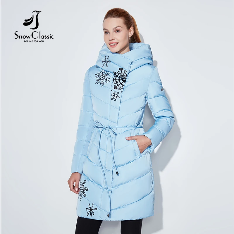Kopen Snowclassic 2018 en Najaar vrouwen Bedrukt Katoen Top Jas met Mode en Warm Ademend Cap Hoed Riem Jas 17227