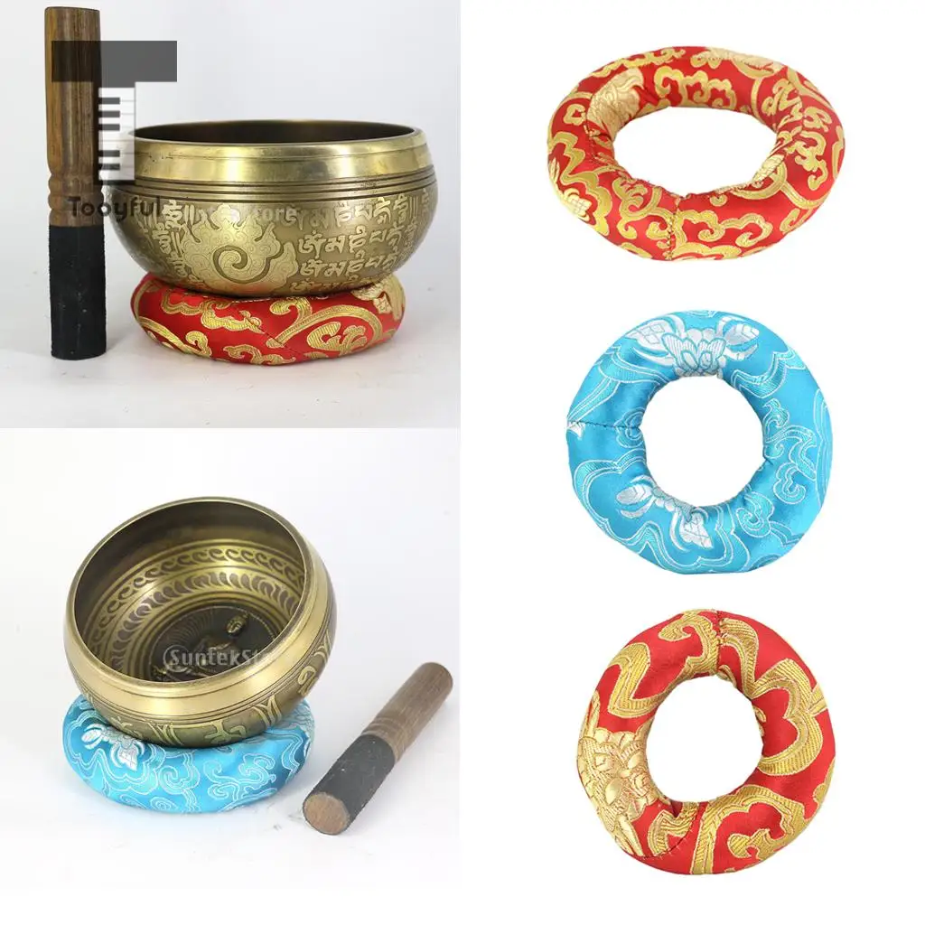 Tooyful Tibetan Handmade Silk Brocade Round Meditation Singing Bowl Cushion Ring Pillow Random Color