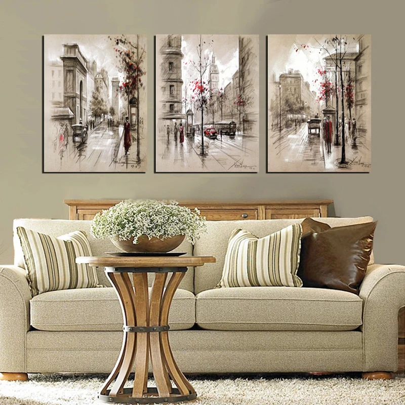 Home Decor Canvas Painting Abstract City Street Landscape Decorative Paintings Modern Wall Pictures 3 pcs Wall