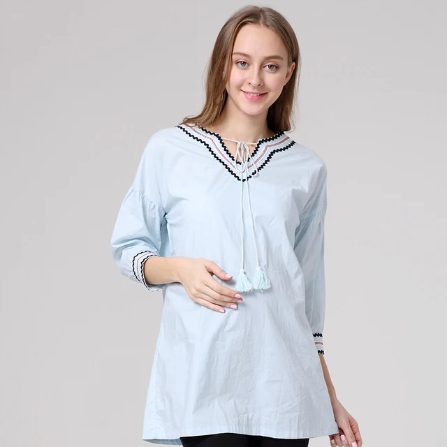 Korean Fashion Maternity Blouses three quarter Sleeve ...