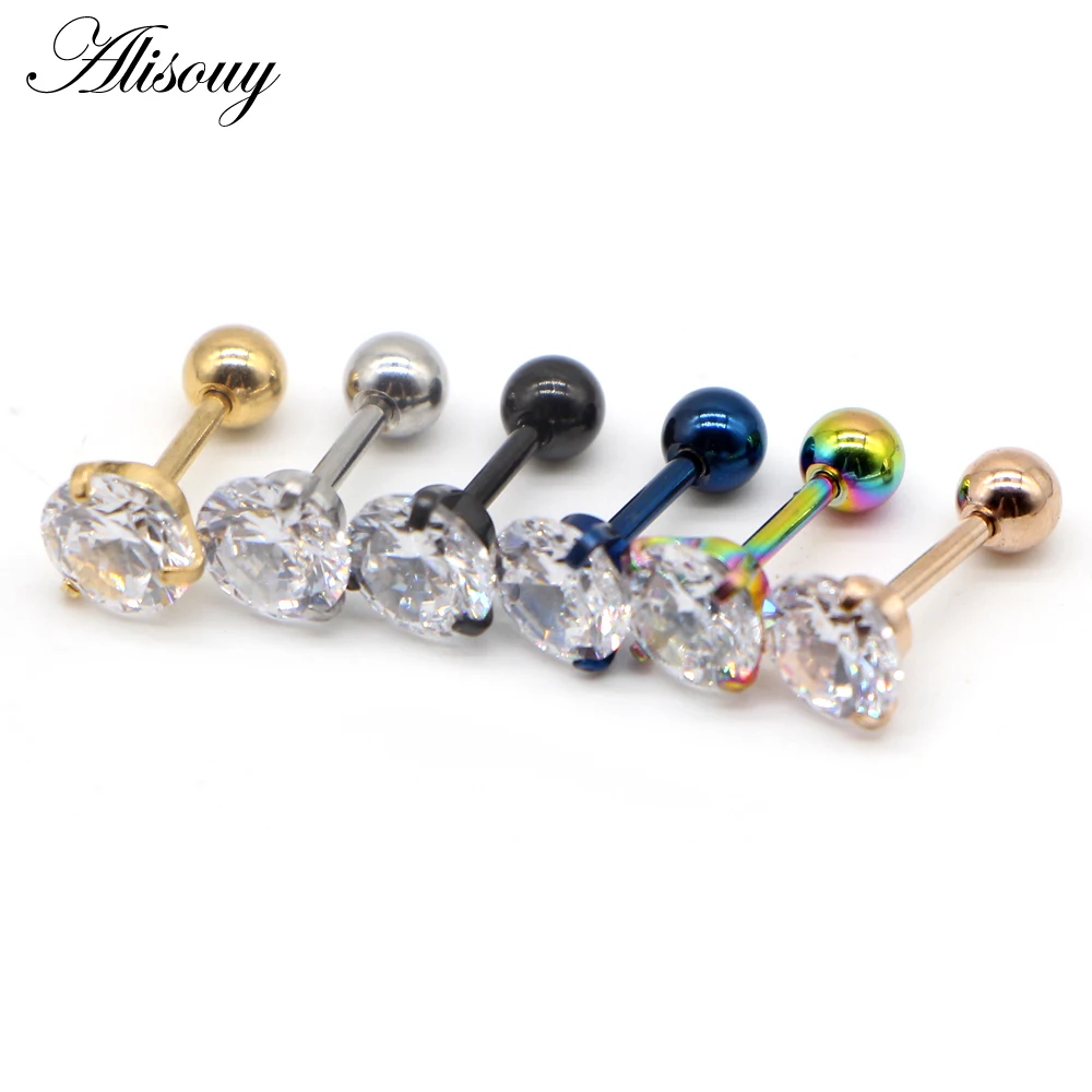 Fashion CZ 3 Prong Tragus Cartilage Stainless Steel Ear Stud Crystal Zircon Earrings Piercing Jewelry Gold Clear boucle 1pc