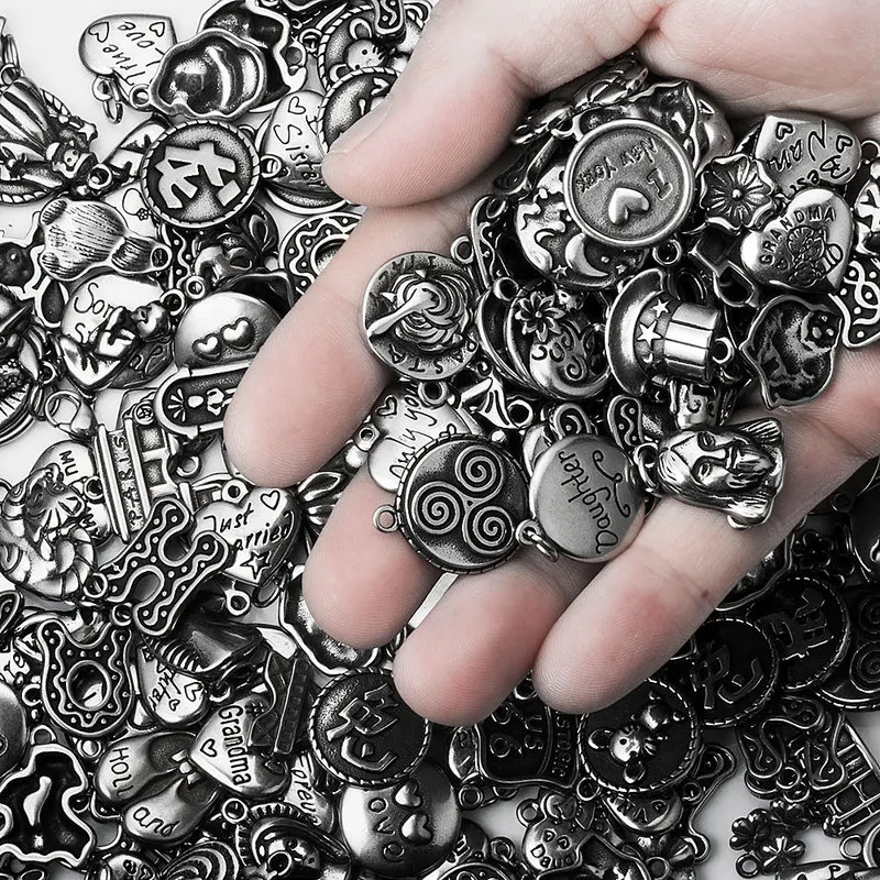 

50pcs/lot Mixed Vintage Stainless Steel Floating Charms Handmade DIY European Charm for Bracelets & Pendants Jewelry Making