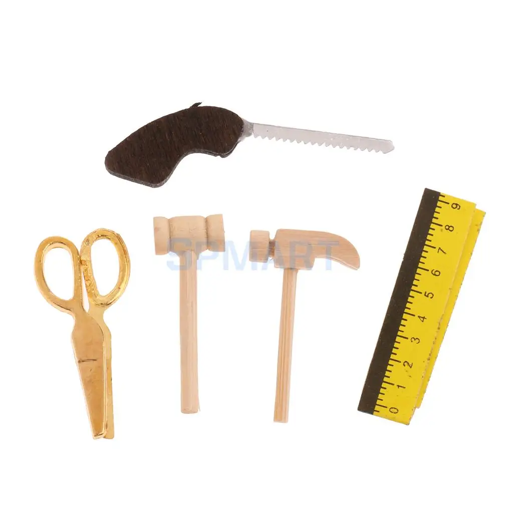 1:12 Dolls House Wooden Toolkit Toolbox Furniture Set for Dollhouse Furniture Decor Accs - Scissors Hammer Sawtooth Box