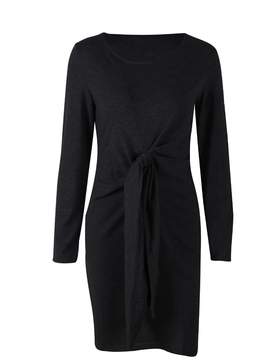Gladiolus 2018 Autumn Winter Women Dress O-Neck Long Sleeve Front Knot Bow Tie Fashion Midi Women Dress Ladies Casual Dresses  (24)