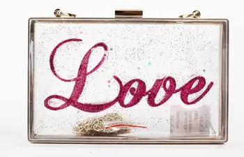 

brand new high quality lady transparent letter love happy evening bag woman letter baby square party bag