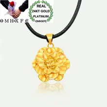 OMHXFC Европейская мода женщина вечерние день рождения свадьба подарок элегантный винтажный цветок 24KT настоящее золото Шарм Кулон PN207