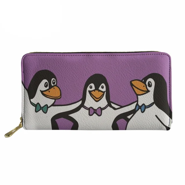 noisydesigns ladies cluth pu leather purse for phone money penguin