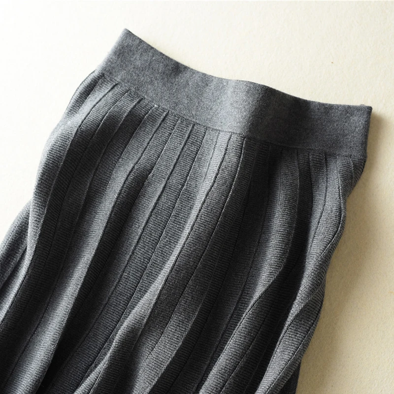 BELIARST 18 весенняя и осенняя НОВАЯ Трикотажная юбка из чистого кашемира Женская длинная однотонная Высокая юбка для отдыха