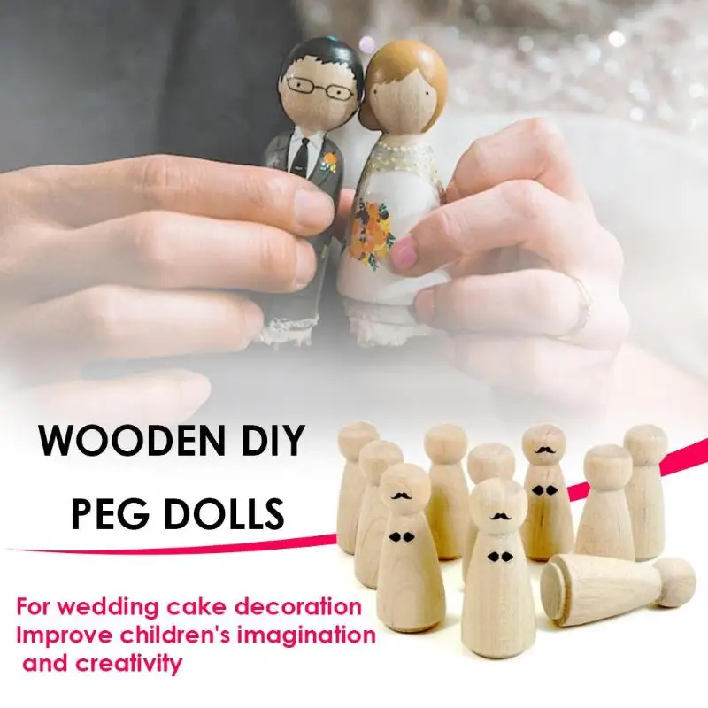 5/10pcs Wooden Peg Dolls Unpainted Figures DIY Arts Crafts Supplies Kids Baby Toys for Wedding Cake Decoration Kids Painted Toys