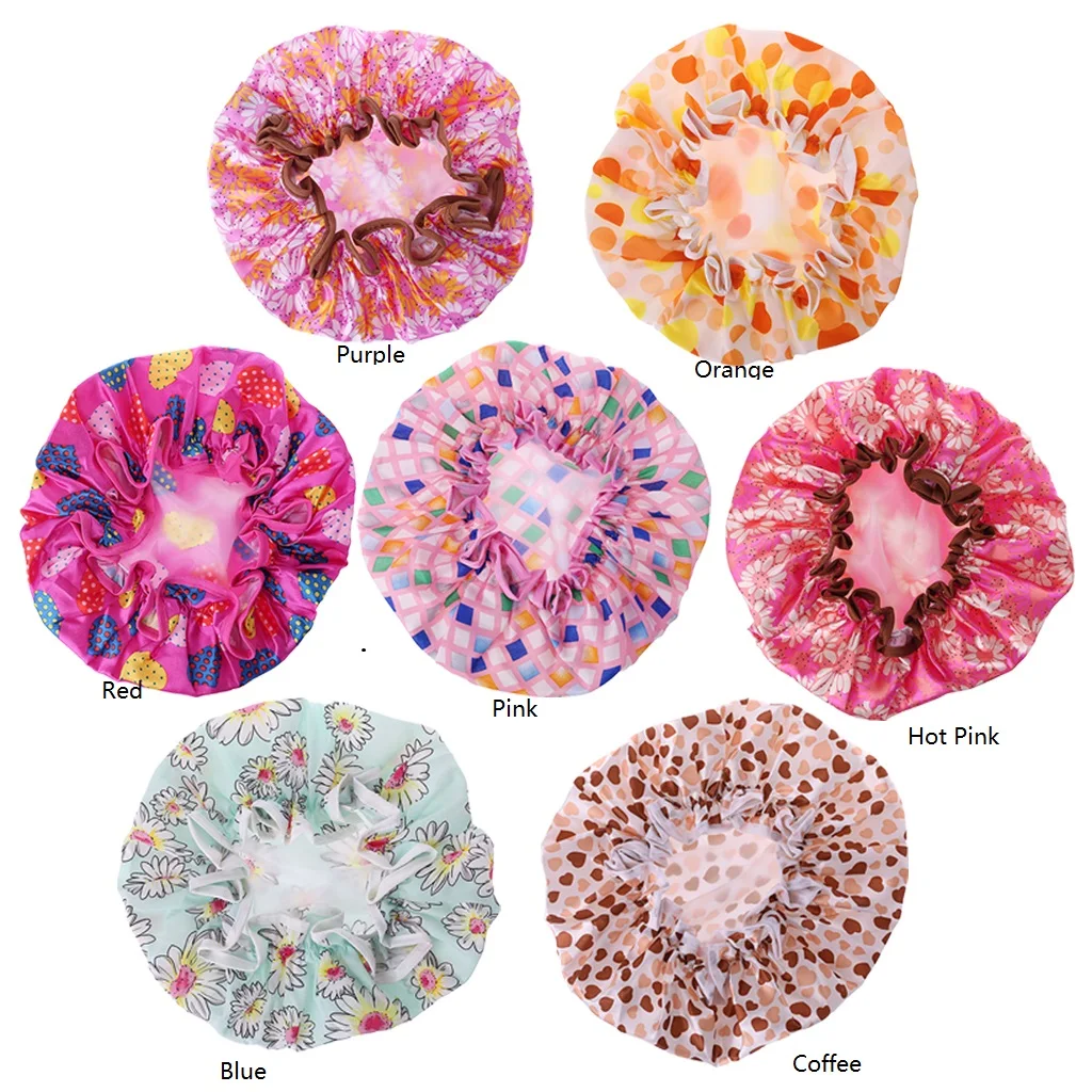 

Double Waterproof Layers Hair Cap Fashion Design Bathing Shower Caps for Women