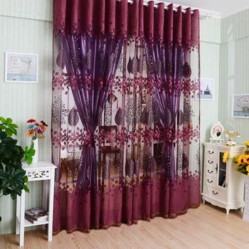 

1zx2.5m Luxury Floral Printed Patterns Tulle Voile Door Window Curtains Upscale Jacquard Yarn Livingroom Decoration Curtains
