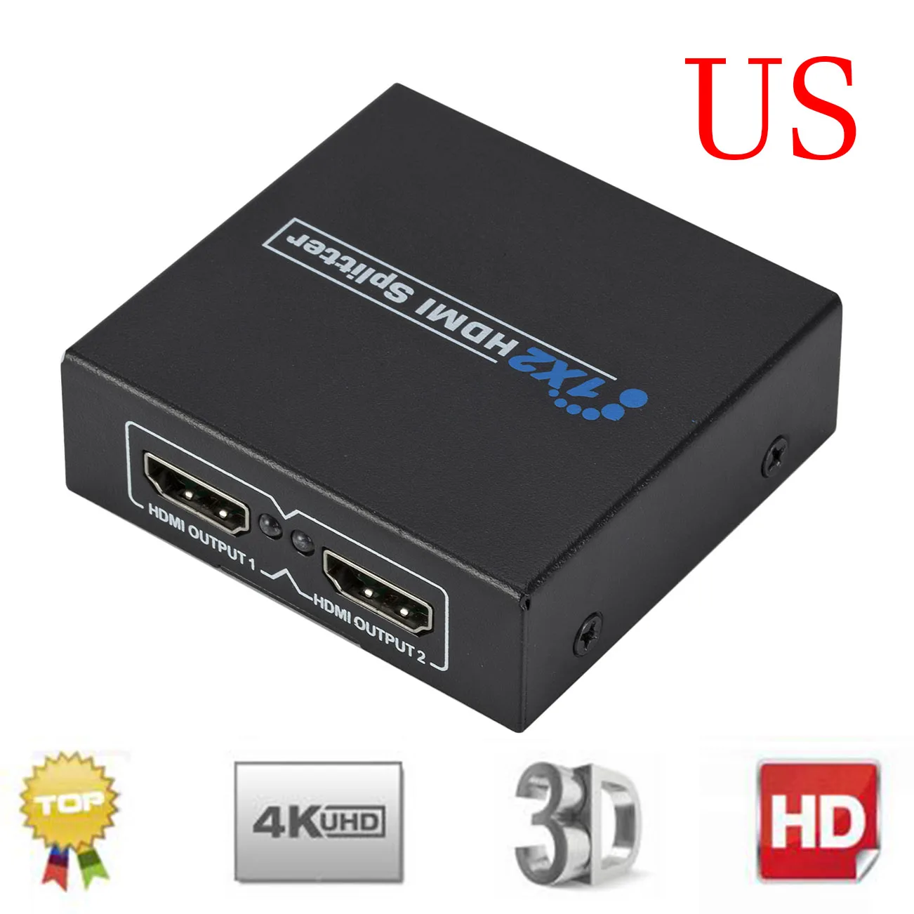 HDMI 4 K Splitter Full HD видео с разрешением 1080 p HDMI коммутатора коммутатор коробка концентратор 1 в 2 из двойной усилитель дисплея для HDTV DVD Xbox PS3/4/5 - Цвет: US