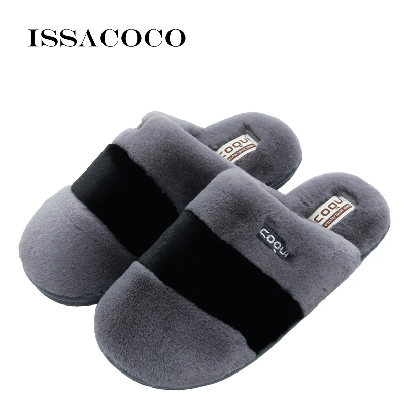 

ISSACOCO New Winter Men Shoes Home Slippers Keep Warm Anti-slip Cotton Floor Quiet Indoor Flat Slippers Shoes For Men Zapatillas