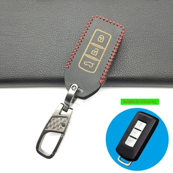 

100% Leather car key case cover set fob for MITSUBISHI OUTLANDER Lancer EX ASX colt Grandis Pajero sport Remote key protection