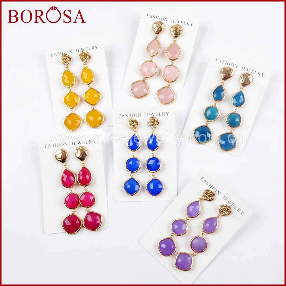 Новое поступление от borosa Micro Pave CZ Rhinestone ограненный камень золотые серьги 5 пар