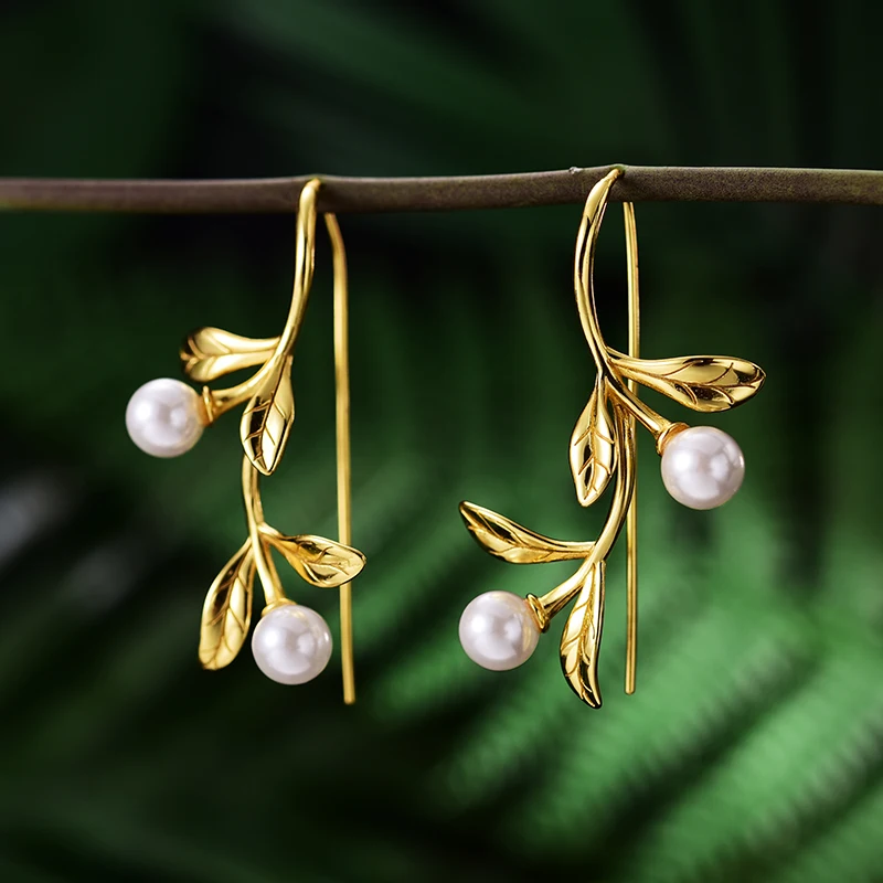 Lotus Fun Real 925 Sterling Silver Earrings Pearl Pink Freshwater Pearls Leaf Drop Earring Wedding Earings Fashion Jewelry 2018