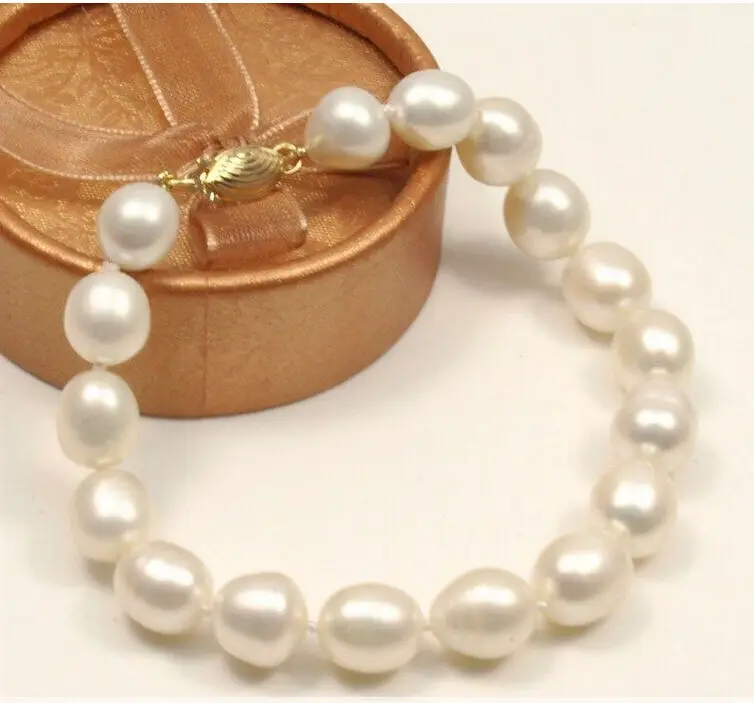 

HOT AAA 12-14MM AAA+ NATURAL SOUTH SEA WHITE PEARL BRACELET 14KGP Gold Clasp 8 r