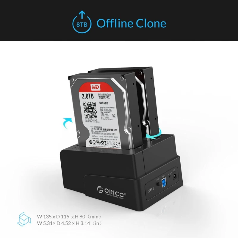 ORICO Docking Station 2.5 3.5 Dual Bay USB 3.0 to SATA HDD SSD Case Hard Drive Tool Free Duplicator 16TB for Windows Mac OSX9.1