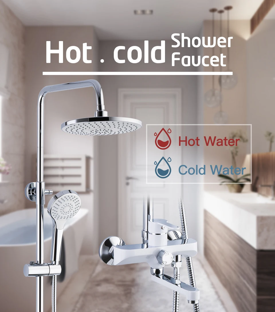 FRAP Shower Faucets Set white bathroom shower system bath shower mixer faucet rainfall shower head Taps Wall Mounted faucet