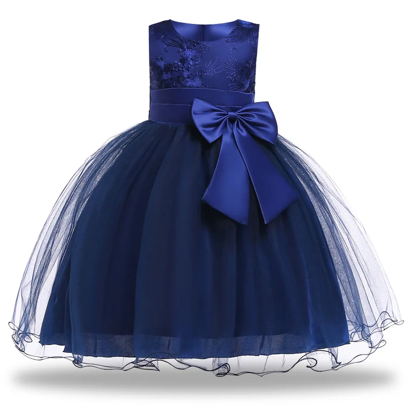 Платье для маленьких девочек; Детские платья для девочек; элегантные платья принцессы с цветочным кружевом; свадебное платье для девочек; костюм для детей; Vestidos - Цвет: Navy blue